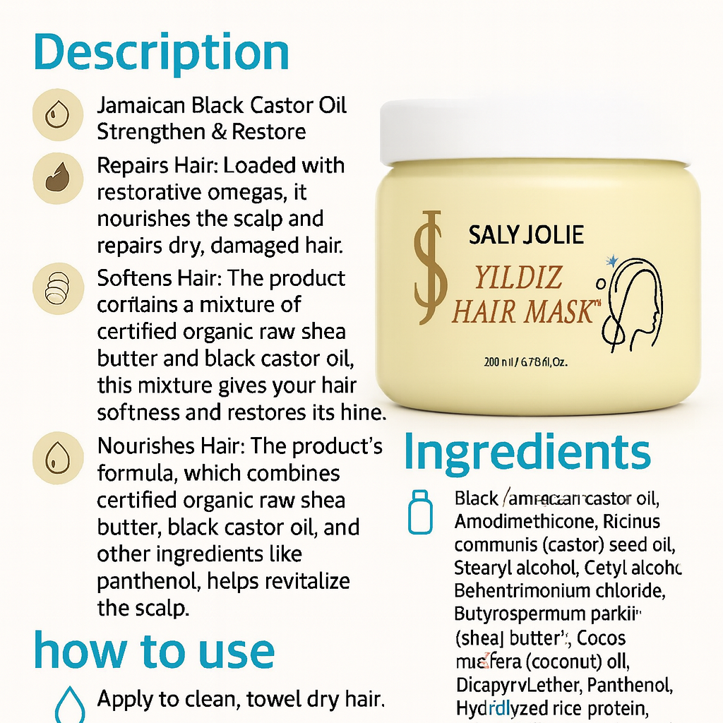 Yildiz Hair Mask Jamaican castor oil, 200ml