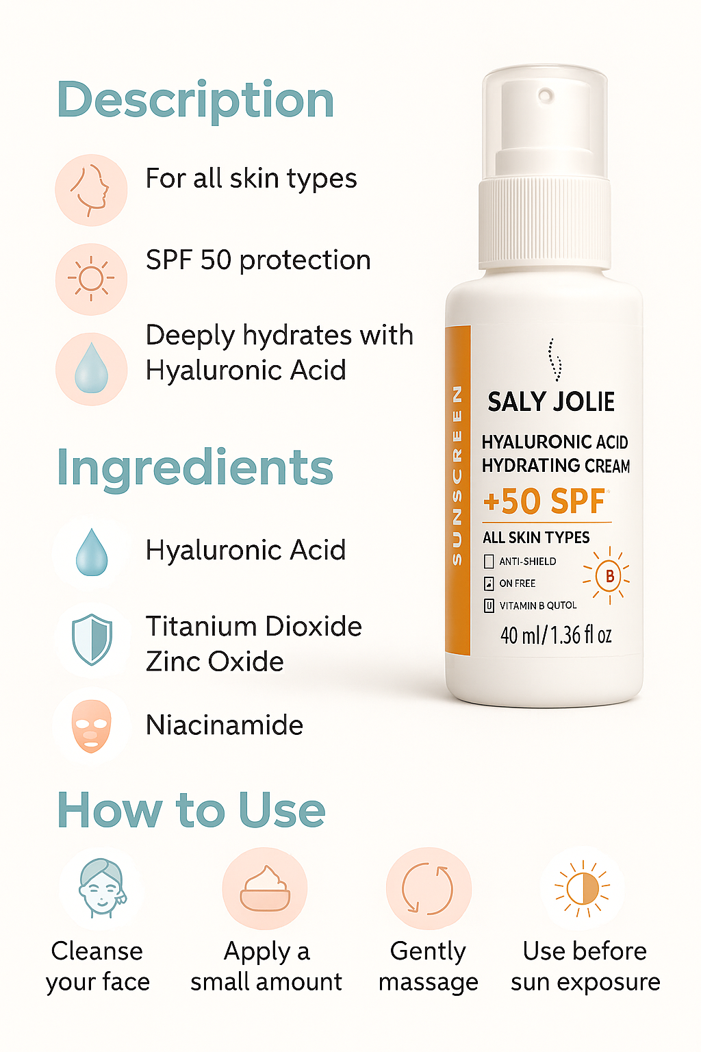 Face sunscreen 50SPF, 40ml